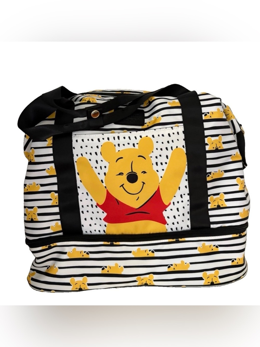 Disney Winnie The Pooh Duffel Bag Travel Weekender Carry-On Striped Drop Bottom